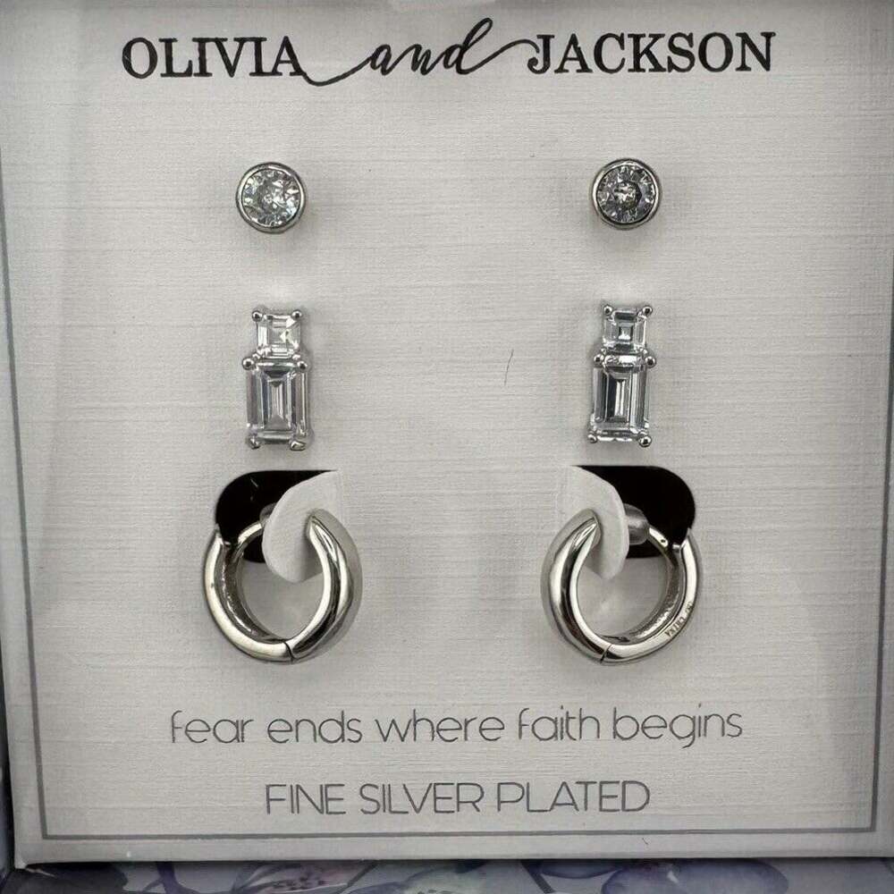 New Olivia & Jackson Fine Silver Plated Earrings Gift Set Hoops Studs NIB Dainty